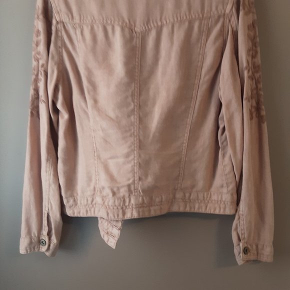 DiDi Women's 100% Linen Embroidered Moto Blazer Blush Beige Size Large - Picture 10 of 14